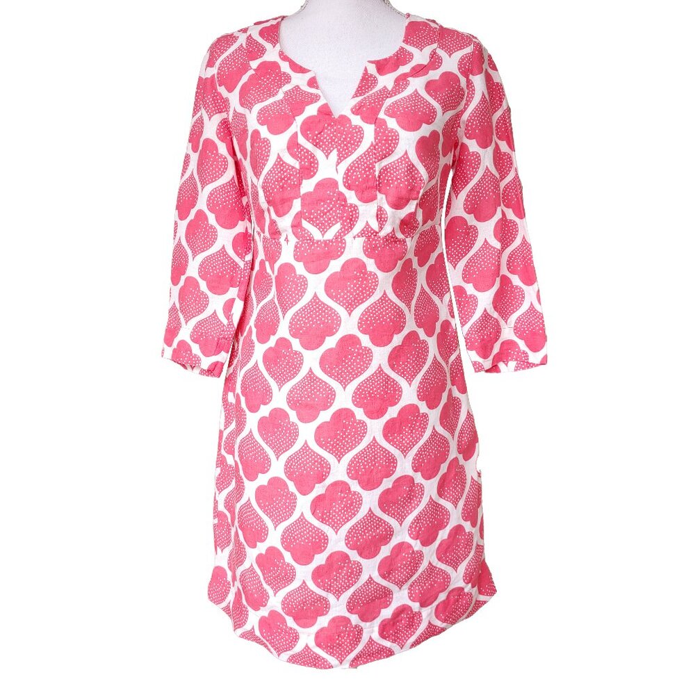 Boden Pink Linen Morroccan Summer Sheath Midi Dress